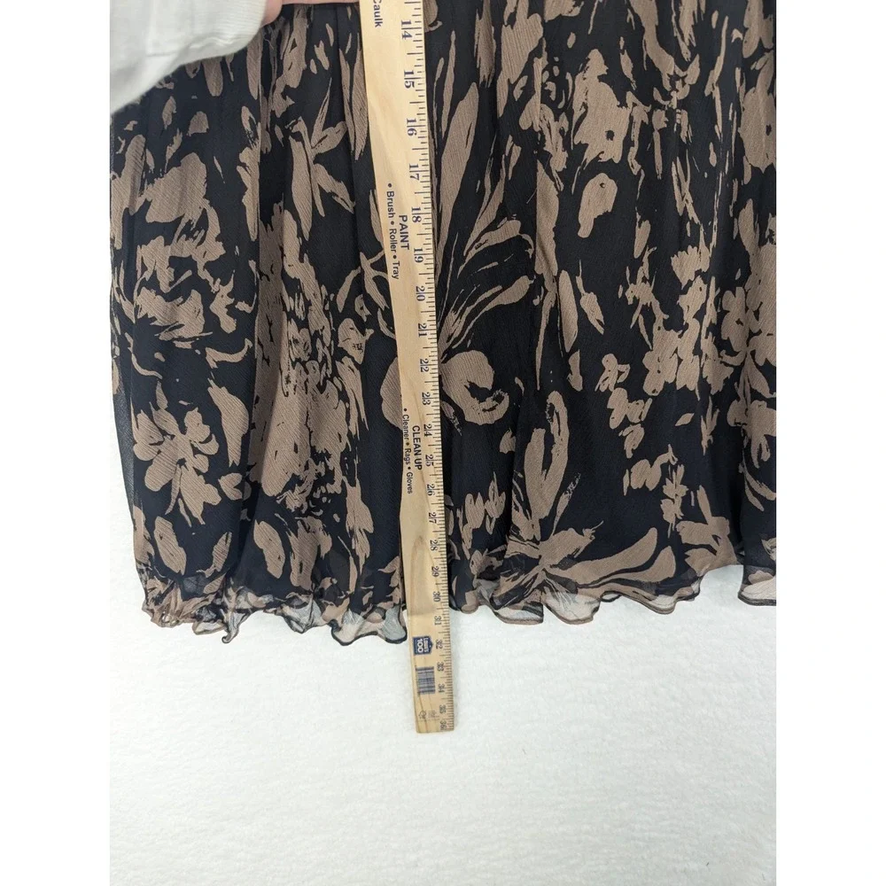 Women's Black And Brown 100%‎ Linen Floral Midi Skirt 10
